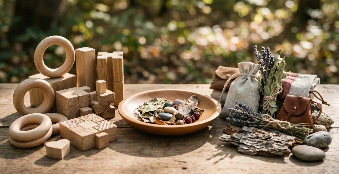 Éléments de jeux de flair et d'enrichissement pour chien disposés dans un environnement naturel