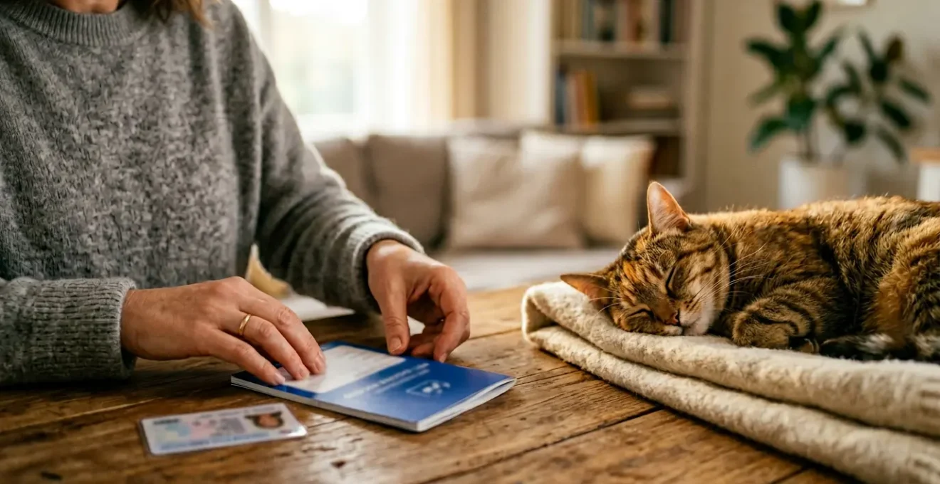 Propriétaire préparant les documents de prévoyance pour son animal de compagnie