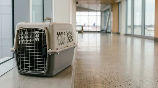 Caisse de transport homologuée IATA pour animal en avion avec grille métallique et système de verrouillage sécurisé