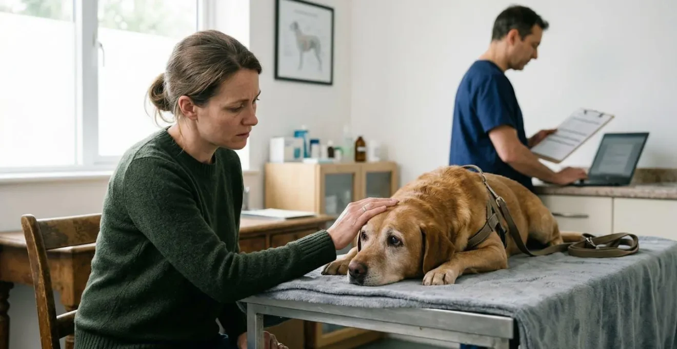 Propriétaire préoccupé consultant un vétérinaire pour son animal de compagnie