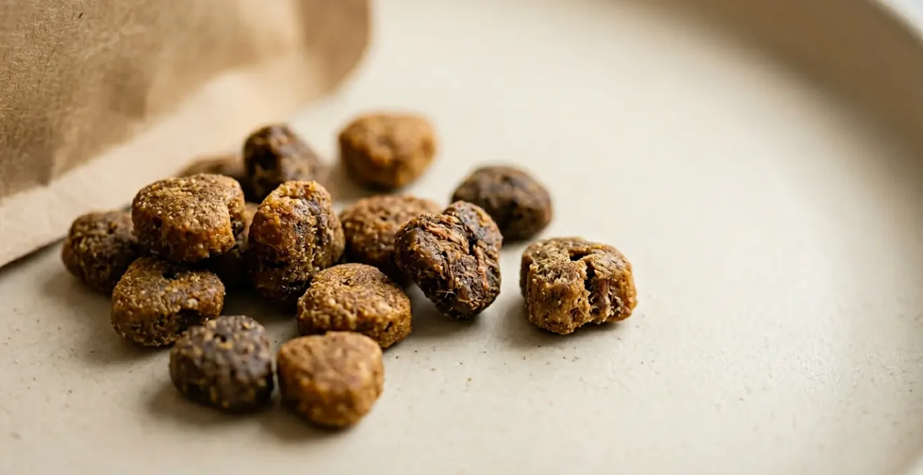 Gros plan sur une étiquette de croquettes pour animaux avec analyse des composants nutritionnels