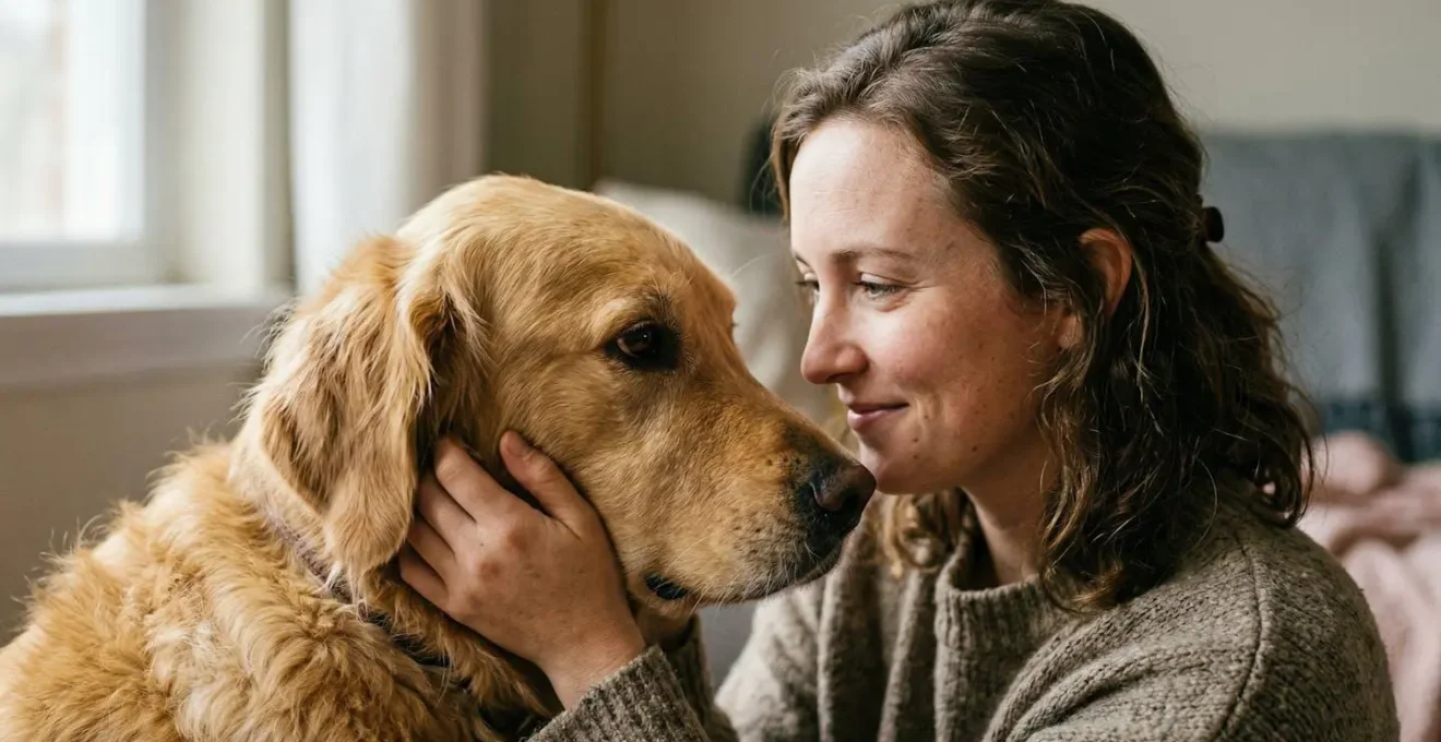 Maître et chien partageant un moment de complicité et de connexion émotionnelle