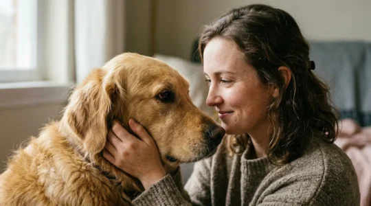 Maître et chien partageant un moment de complicité et de connexion émotionnelle