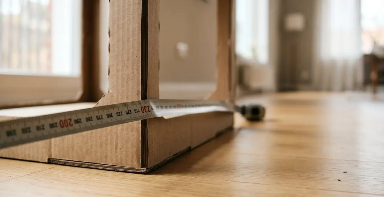 Gabarit en carton simulant les dimensions intérieures d'une caisse de transport pour vérifier qu'un animal peut se tenir debout et se retourner