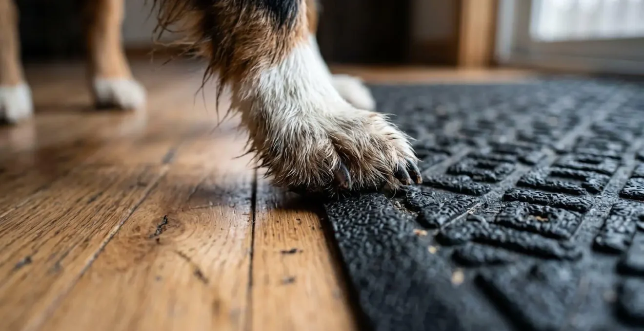 Chien pratiquant un exercice de proprioception sur differentes textures au sol