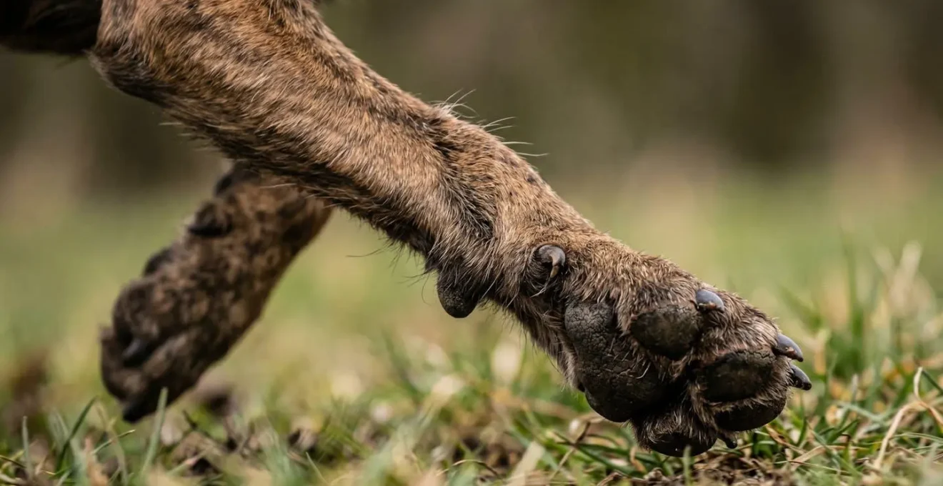 Gros plan sur les pattes d'un chien en mouvement lors d'exercices de proprioception et d'échauffement