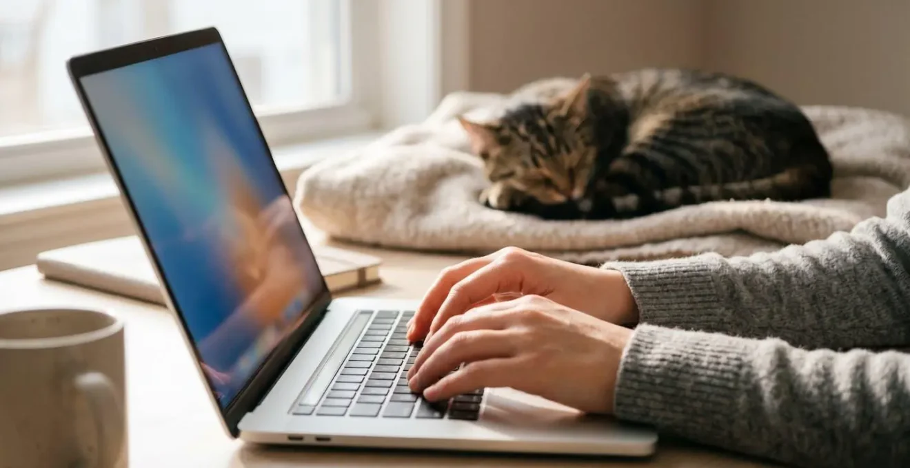 Main d'une personne utilisant un ordinateur pour mettre à jour les coordonnées d'identification de son animal sur une interface en ligne