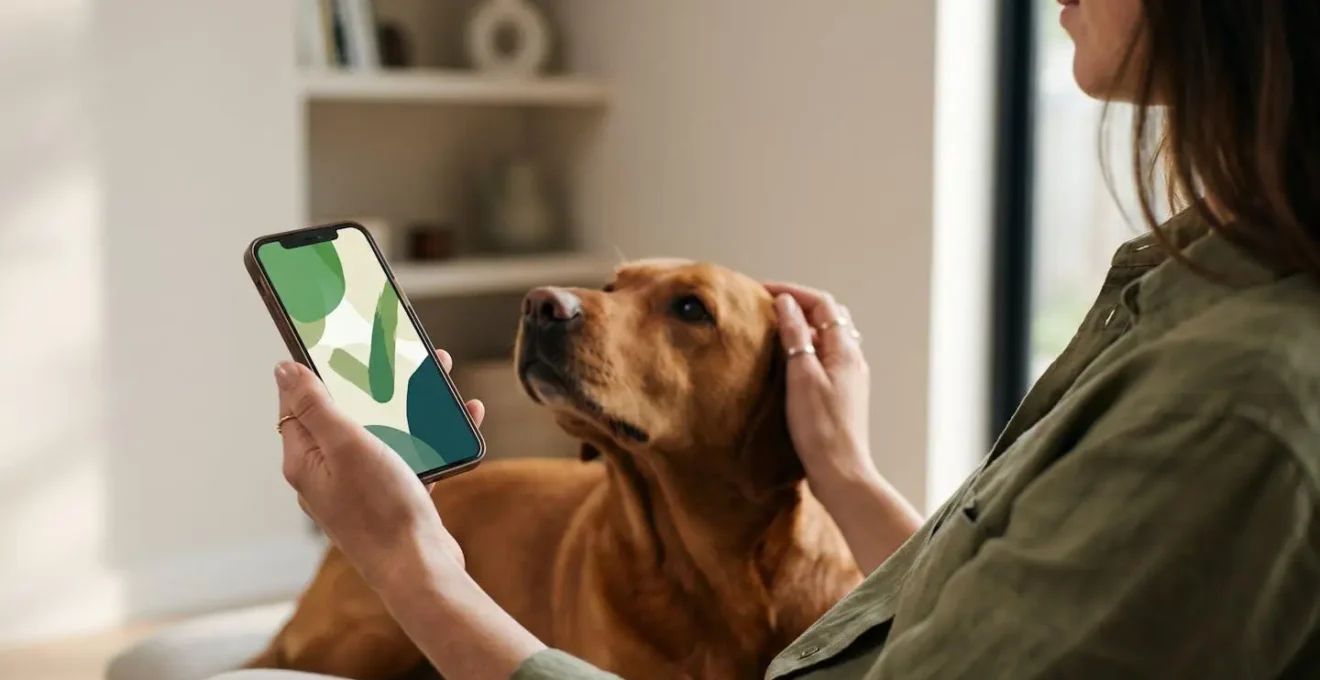 Propriétaire d'animal recevant une confirmation de prise en charge sur son téléphone